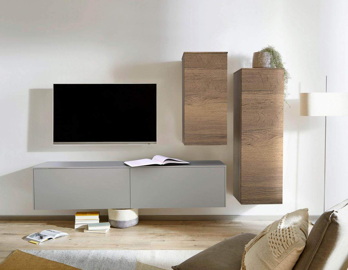 WOHNWAND 3-teilig  in Eichefarben, Hellgrau  234/174/37 cm  - Eichefarben/Hellgrau, Design, Holzwerkstoff (234/174/37cm) - Celina Home