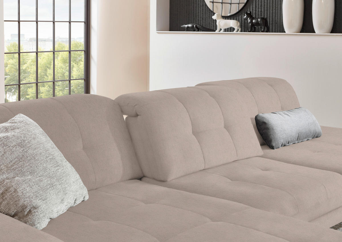 ECKSOFA in Flachgewebe Naturfarben  - Schwarz/Naturfarben, Design, Textil/Metall (190/309cm) - Beldomo Style