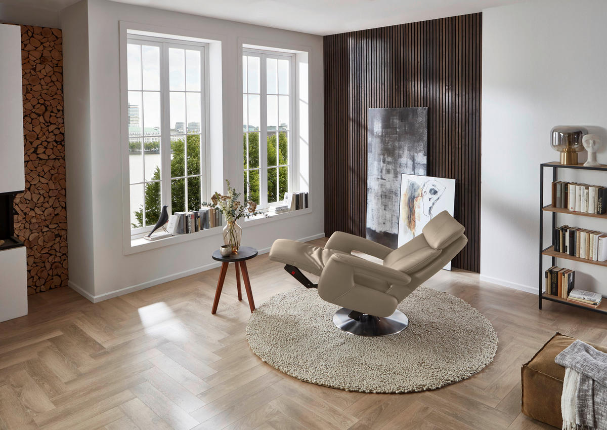 RELAXSESSEL in Leder Greige  - Edelstahlfarben/Greige, Design, Leder/Metall (78/112/85cm) - Cantus