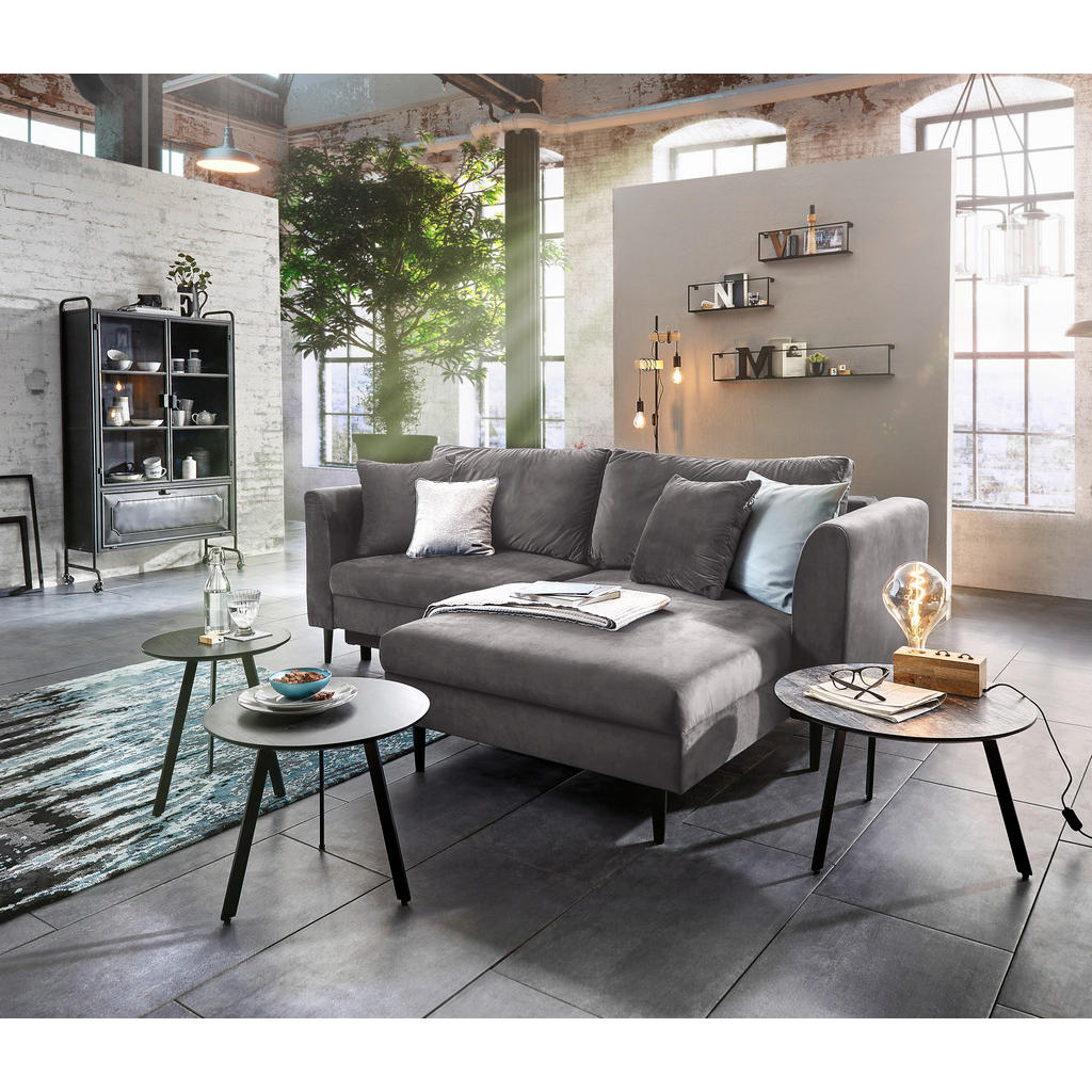 Thumbnail - Ti'me Ecksofa, Grau, Textil, Buche, massiv, Uni, 3-Sitzer, Füllung: Schaumstoff, Ottomane rechts, L-Form, links montierb...