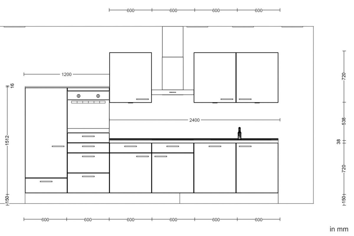 KÜCHENBLOCK 360 cm   in Grau, Eiche dunkel  - Eiche dunkel/Edelstahlfarben, MODERN, Holzwerkstoff/Metall (360cm) - Nobilia