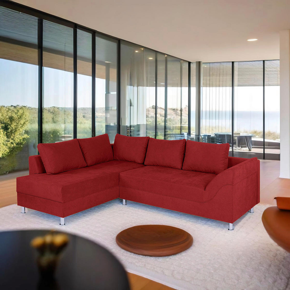 ECKSOFA Beere Webstoff  - Chromfarben/Beere, Design, Kunststoff/Textil (200/267cm) - P & B