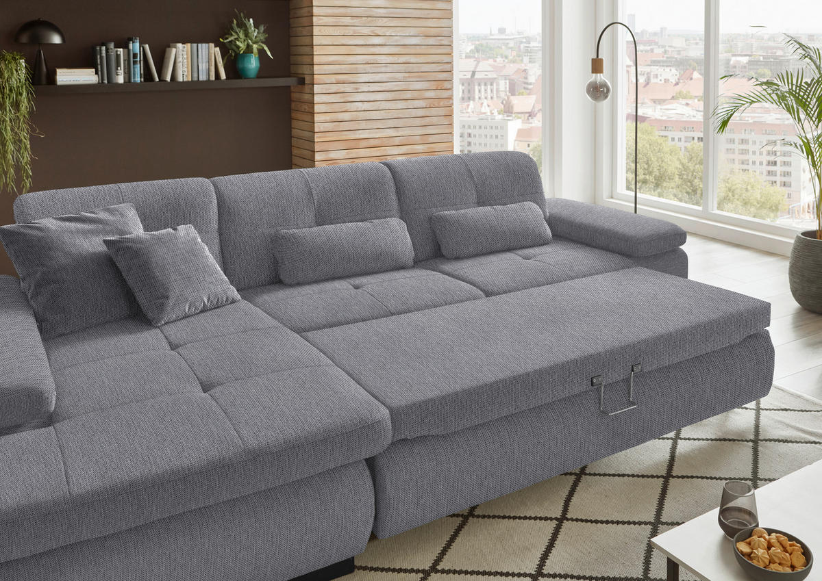 ECKSOFA in Flachgewebe Grau  - Schwarz/Grau, Design, Textil/Metall (174/297cm) - Beldomo Style