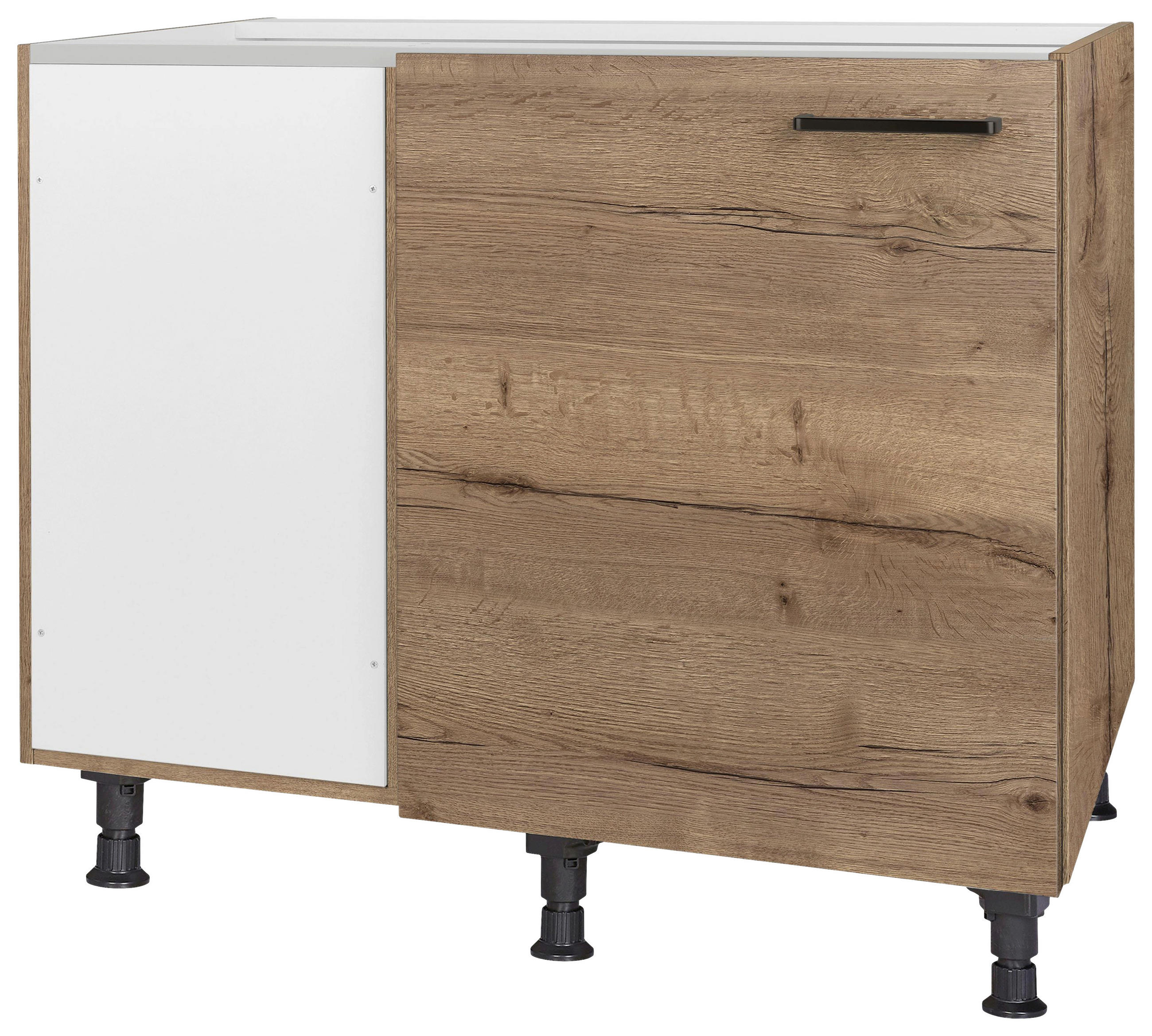 ECKUNTERSCHRANK 125/87/65 cm  - Eiche dunkel/Schwarz, MODERN, Holzwerkstoff/Metall (125/87/65cm) - Nobilia