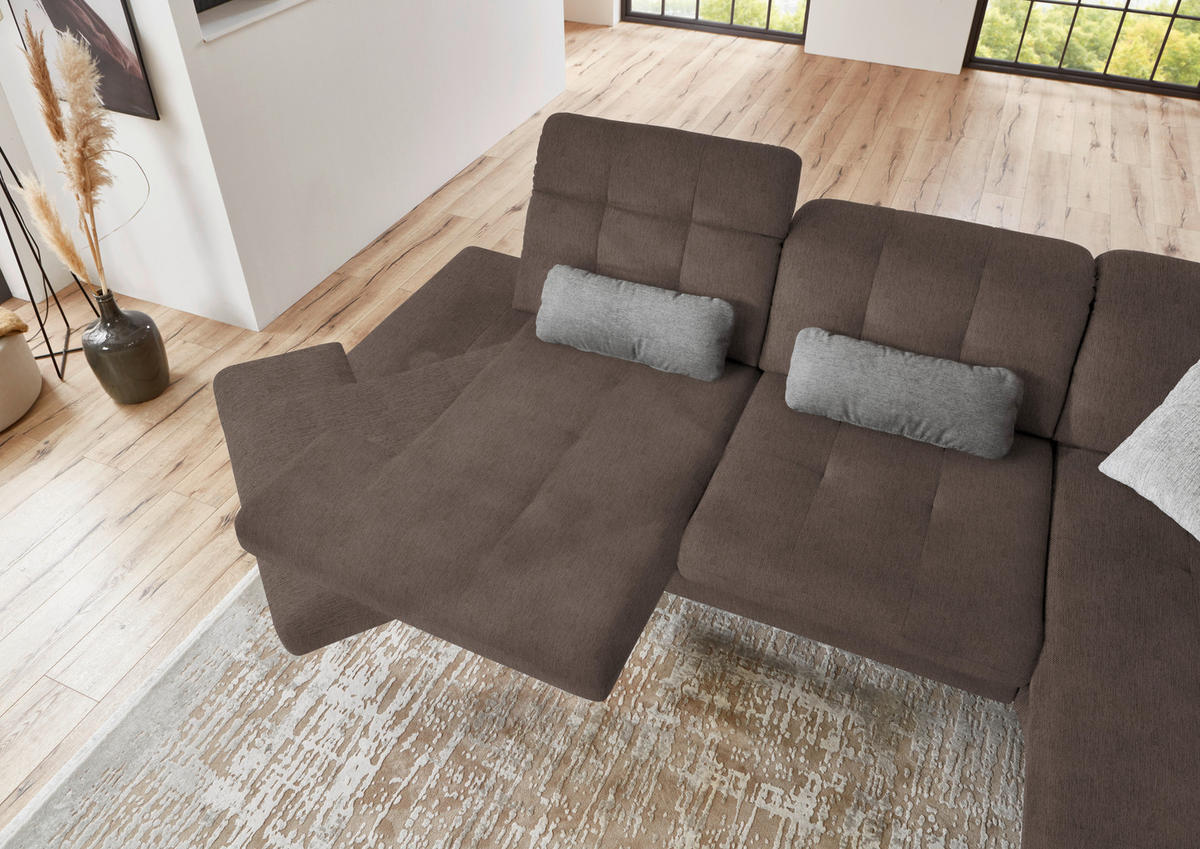 ECKSOFA in Flachgewebe Braun  - Schwarz/Braun, Design, Textil/Metall (309/190cm) - Beldomo Style