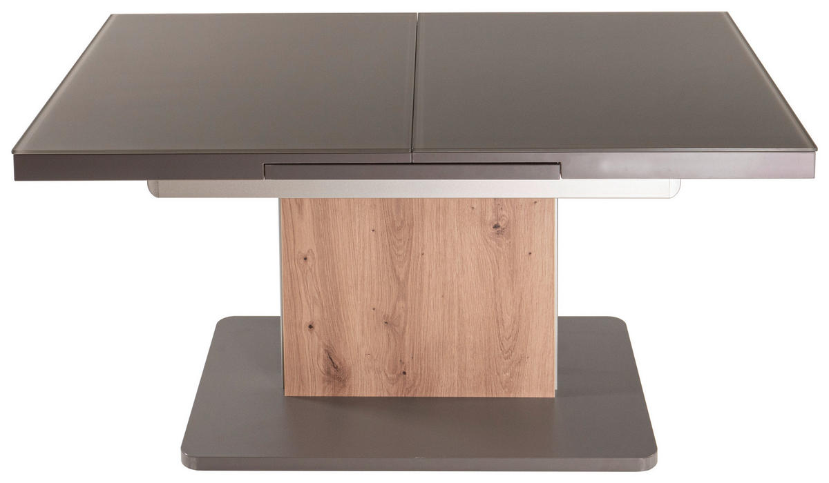 COUCHTISCH ESG 110-150/65/55-74 cm rechteckig Eiche Artisan, Silberfarben, Grau  - Silberfarben/Eiche Artisan, Design, Glas/Holzwerkstoff (110-150/65/55-74cm)