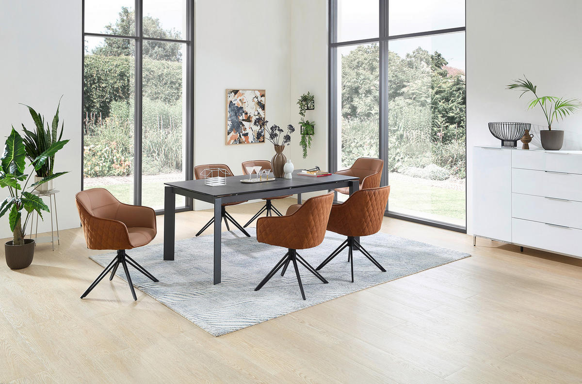 ARMLEHNSTUHL  Sitzfläche 180° drehbar, automatische Rückholfunktion Mikrofaser Echtleder  - Schwarz/Braun, MODERN, Leder/Textil (59/82/62cm) - MID.YOU