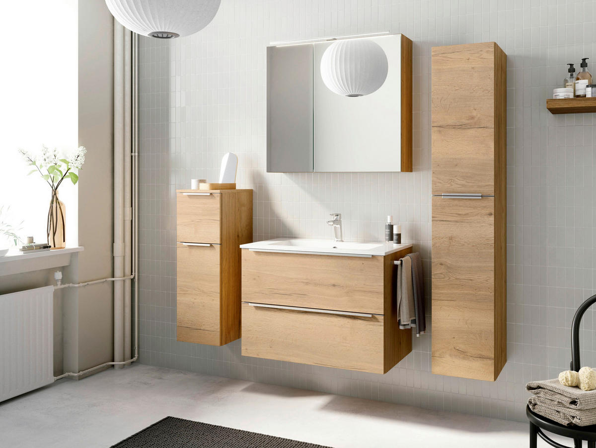 WASCHTISCHKOMBI 81 cm  - Edelstahlfarben/Eichefarben, MODERN, Holzwerkstoff/Stein (81cm) - Nobilia