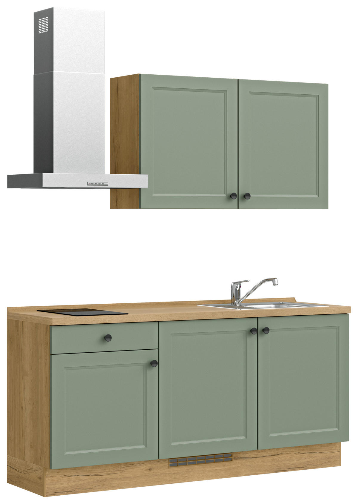 KÜCHENBLOCK Cascada 180 cm  in Eichefarben, Schilfgrün  - Schilfgrün/Eichefarben, MODERN, Holzwerkstoff/Metall (180cm) - Nobilia