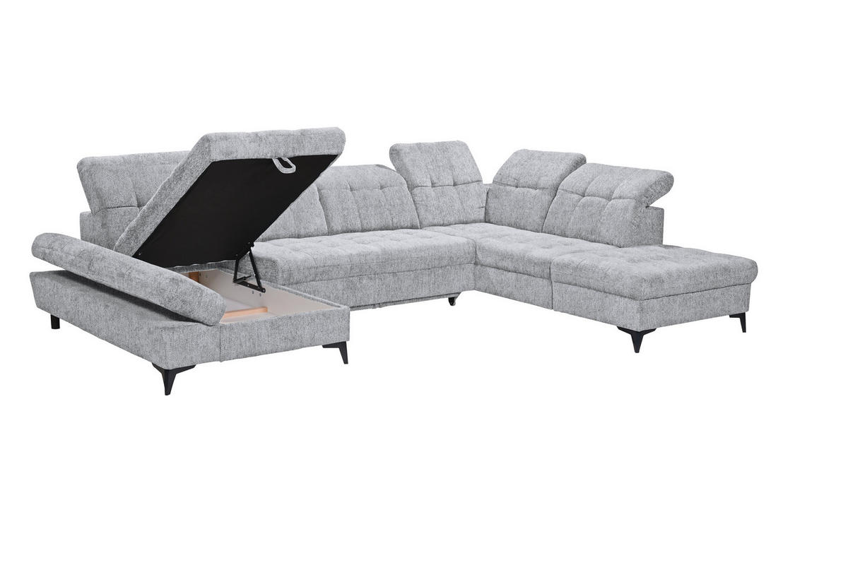 WOHNLANDSCHAFT Mikrovelours Hellgrau  - Hellgrau/Schwarz, Modern, Kunststoff/Textil (169/348/245cm) - MID.YOU