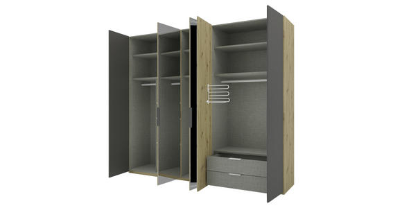 DREHTÜRENSCHRANK 250/223/62 cm 5-türig Anthrazit, Eiche Artisan - Anthrazit/Schwarz, KONVENTIONELL, Glas/Holzwerkstoff (250/223/62cm) - Novel