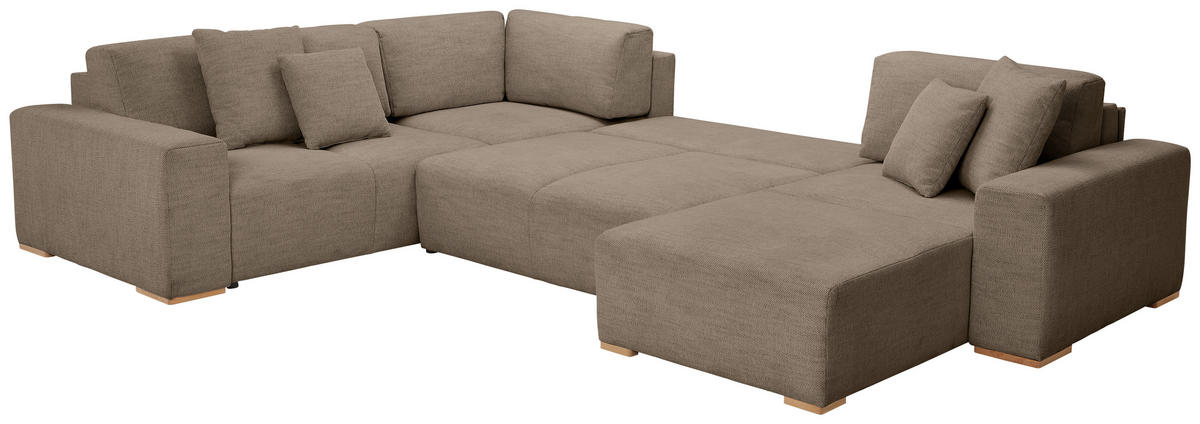 WOHNLANDSCHAFT in Flachgewebe Braun  - Buchefarben/Schwarz, Konventionell, Holz/Kunststoff (283/371/208cm) - Livetastic