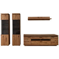 WOHNWAND 4-teilig  in Grau, Eichefarben 340/204/50 cm  - Eichefarben/Anthrazit, Natur, Glas/Holz (340/204/50cm) - Linea Natura