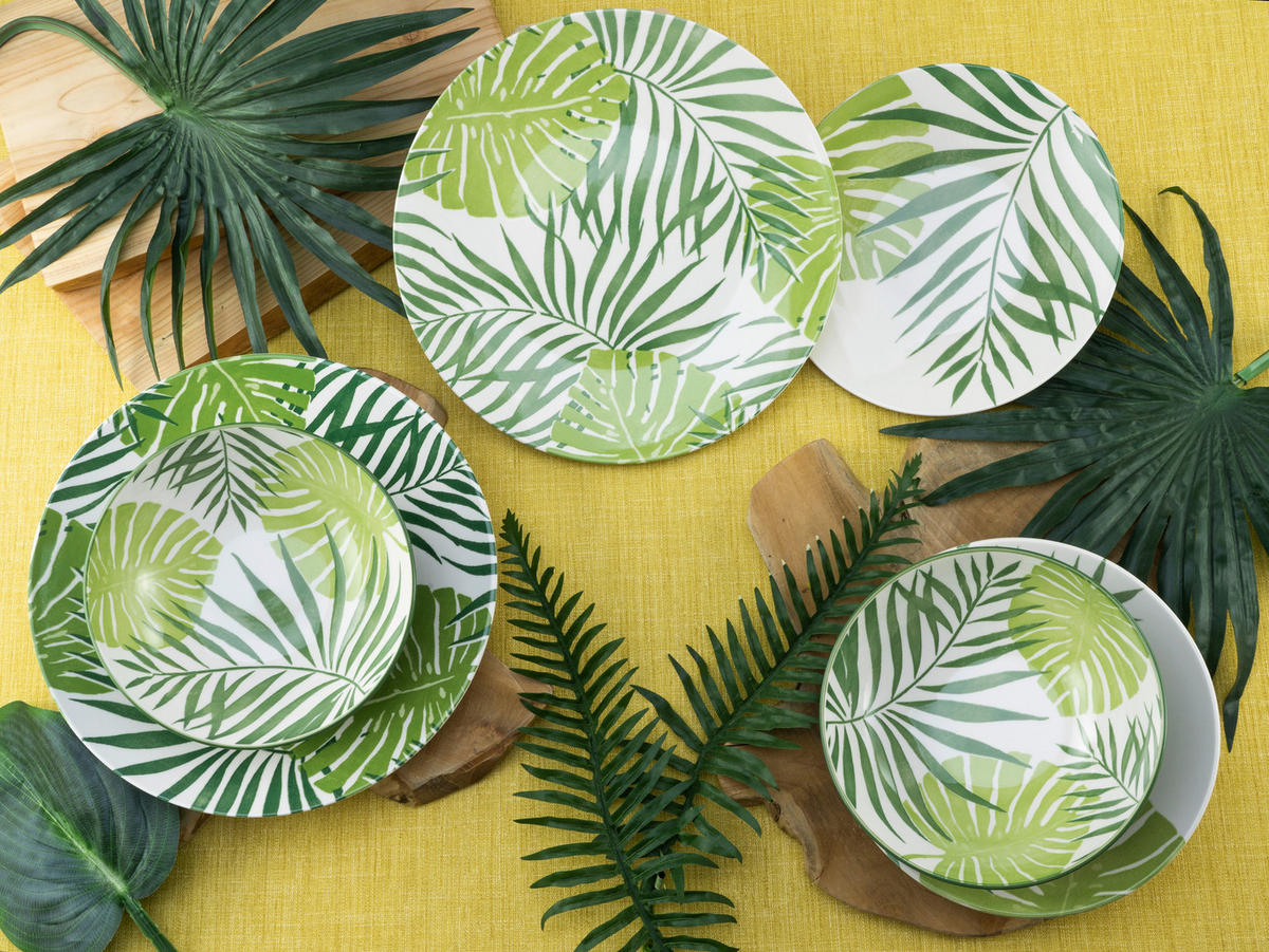 KOMPLETT SERVIS TROPICANA GRÜN 12 delar  - vit/grön, Basics, keramik - Creatable