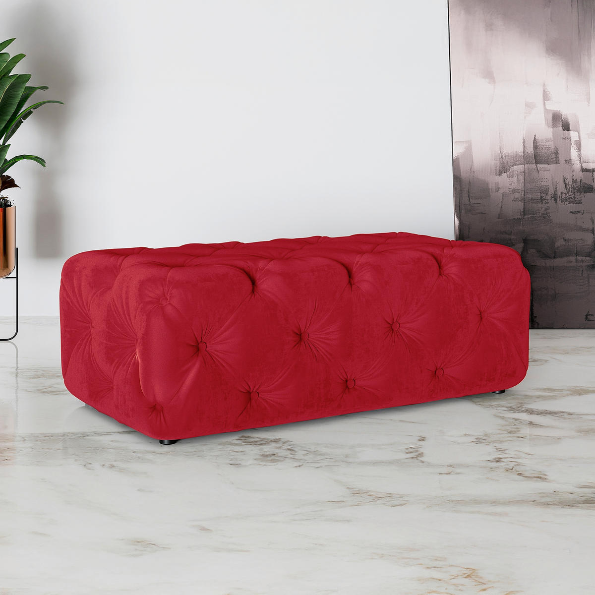 HOCKER in Textil Rot  - Rot/Schwarz, Design, Kunststoff/Textil (130/39/65cm) - P & B