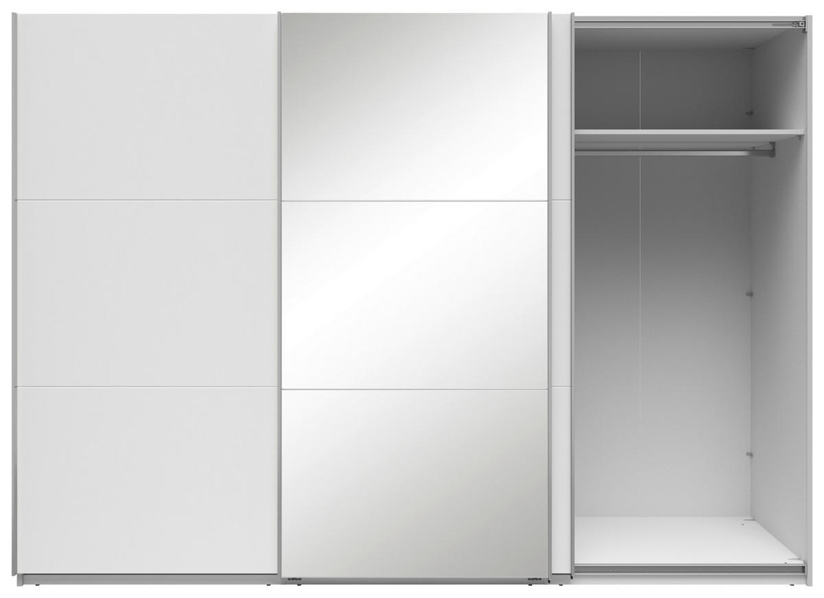 SCHWEBETÜRENSCHRANK  in Weiß  - Silberfarben/Weiß, Basics, Glas/Holzwerkstoff (300/216/64cm) - Boxxx