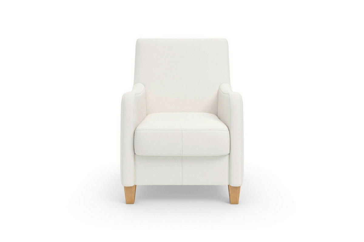 KRESLO, koža, biela - biela/farba duba, Basics, koža/drevo (70/93/75cm) - Sit & More