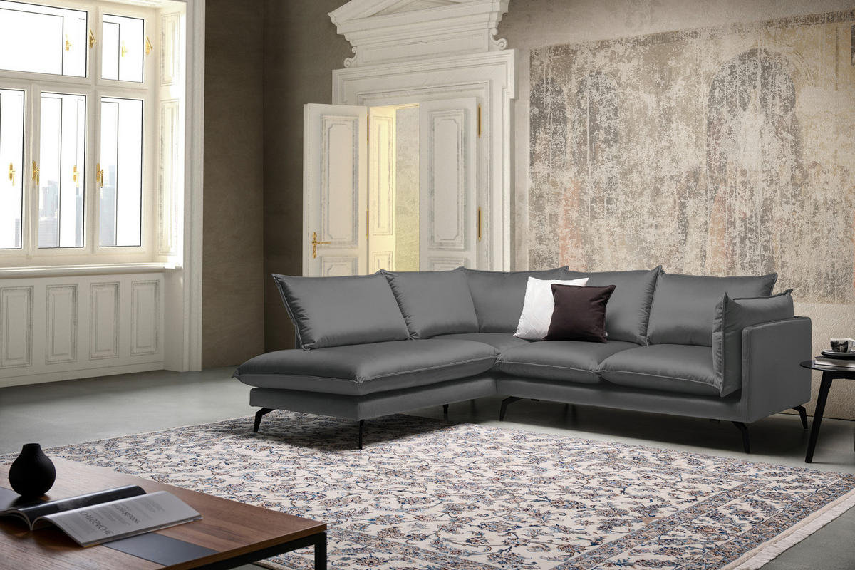 ECKSOFA Dunkelgrau Samt  - Dunkelgrau/Schwarz, Design, Textil/Metall (200/241cm) - Carryhome