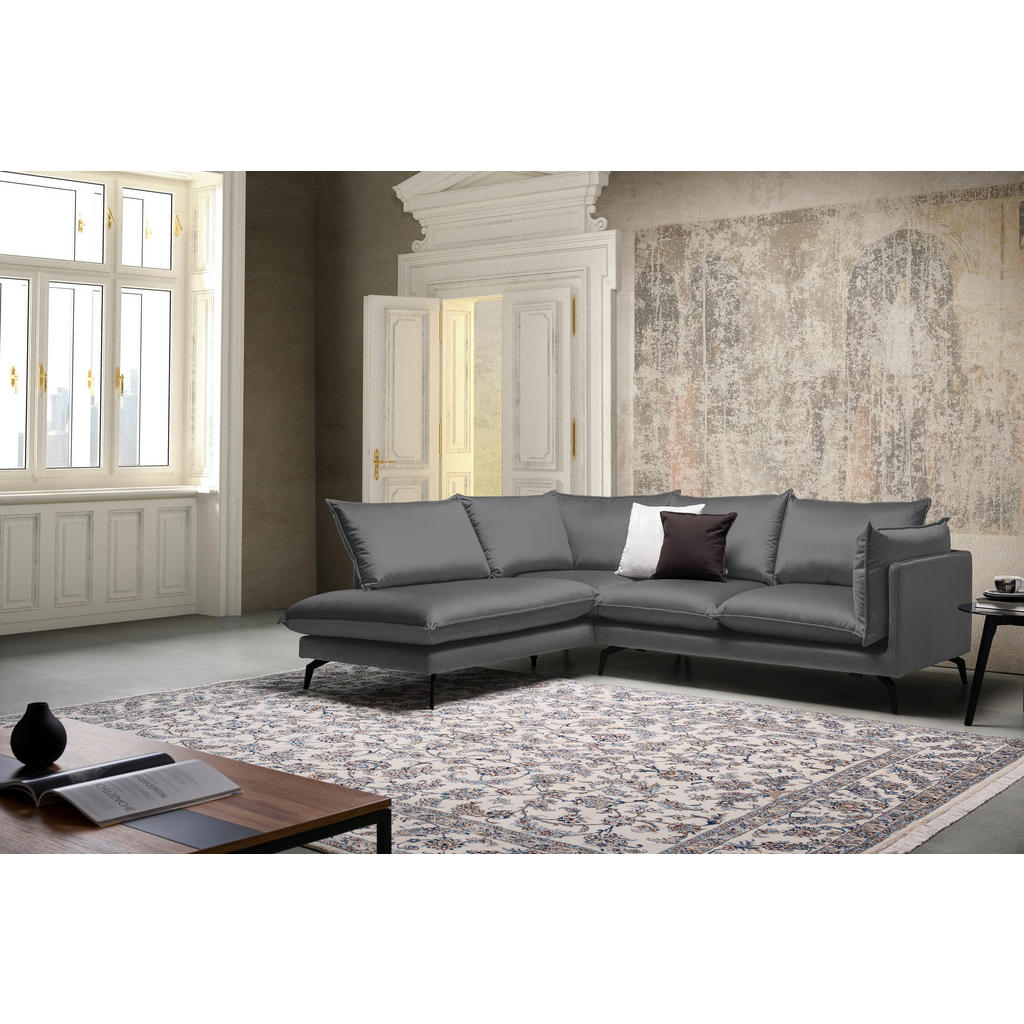 Thumbnail - Carryhome Ecksofa, Dunkelgrau, Textil, 5-Sitzer, Füllung: Schaumstoff, Silikon, Ottomane links, L-Form, 241x200 cm, Made...