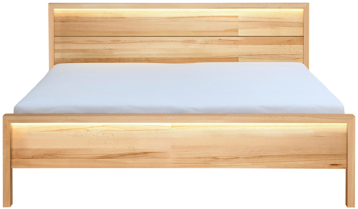 BETT 180/200 cm,  in Naturfarben, Kernbuche, Beleuchtung,  - Naturfarben/Kernbuche, MODERN, Holz (180/200cm) - MID.YOU