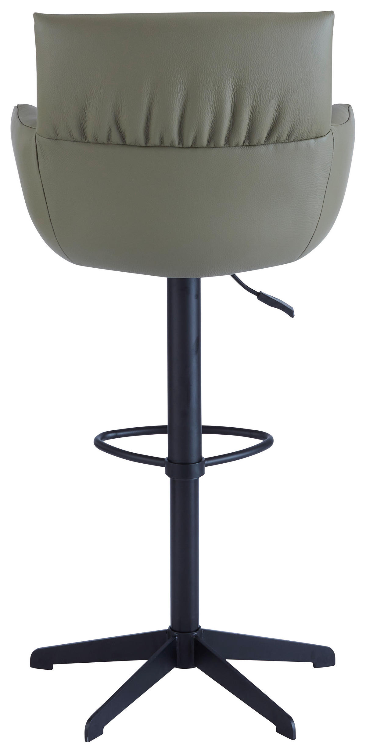 BARHOCKER Echtleder Schwarz, Olivgrün Eisen Lederauswahl, Stoffauswahl, Sitzfläche 360° drehbar, automatische Rückholfunktion  - Schwarz/Olivgrün, Design, Leder/Metall (58/88-112/58cm) - Dieter Knoll