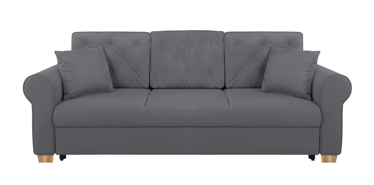 SCHLAFSOFA  mit Bettkasten erhältlich, Liegefunktion, Rücken echt, Armteil links, Armteil rechts Dunkelgrau  - Dunkelgrau/Buchefarben, Design, Holz/Textil (240/94/98cm) - MID.YOU