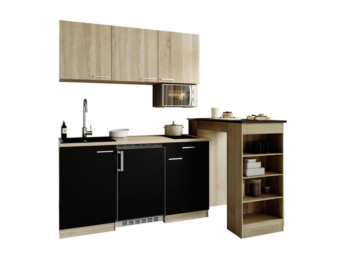 MAJHNA KUHINJA - črna/barve hrasta, Design, umetna masa/leseni material (150cm) - Respekta