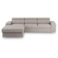 ECKSCHLAFSOFA Creme Velours  - Silberfarben/Creme, Design, Textil (195/296cm) - MID.YOU