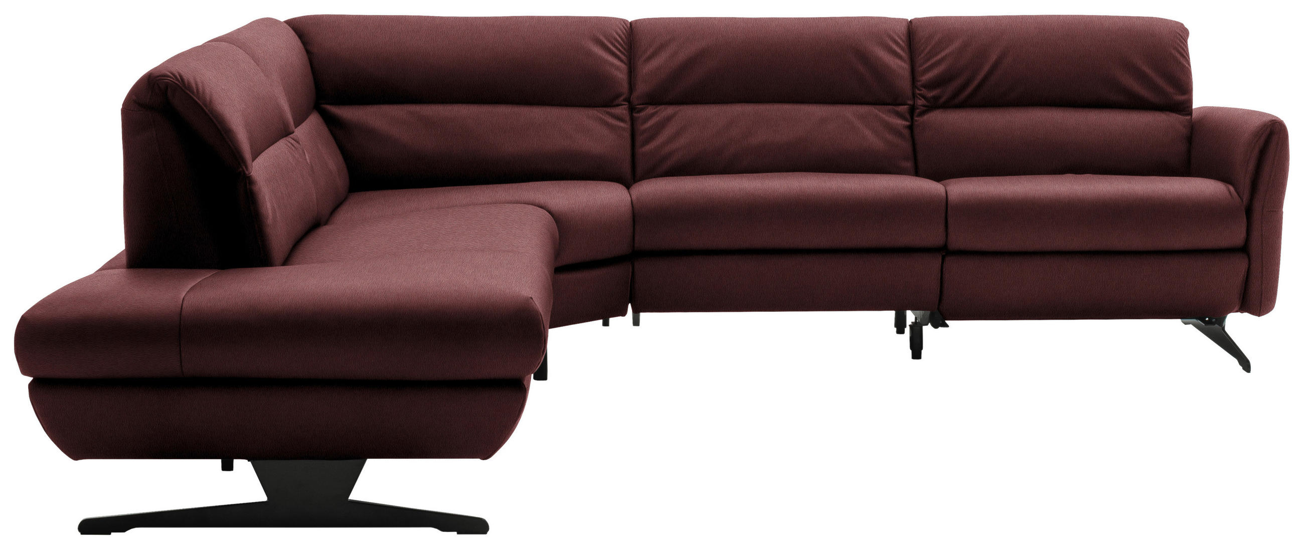 ECKSOFA Bordeaux Echtleder  - Bordeaux/Schwarz, Design, Leder/Metall (258/286cm) - Schöner Wohnen