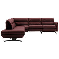 ECKSOFA Bordeaux Echtleder  - Bordeaux/Schwarz, Design, Leder/Metall (258/286cm) - Schöner Wohnen