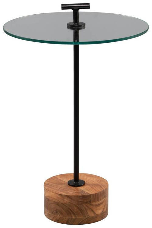 BEISTELLTISCH 40/40/46 cm Akazie massiv Schwarz, Akaziefarben rund  - Schwarz/Akaziefarben, Basics, Glas/Holz (40/40/46cm)
