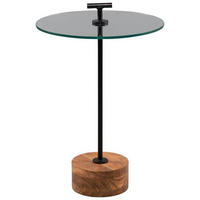 BEISTELLTISCH 40/40/46 cm Akazie massiv Schwarz, Akaziefarben rund  - Schwarz/Akaziefarben, Basics, Glas/Holz (40/40/46cm)