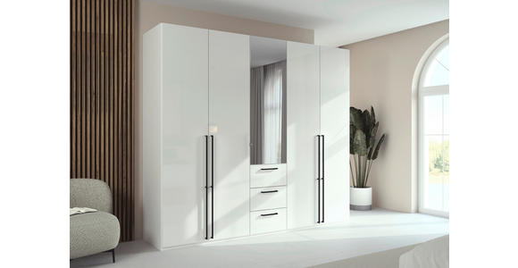 DREHTÜRENSCHRANK 251/235/61 cm,  in Weiß, Weiß Hochglanz, 5-türig  - Chromfarben/Weiß Hochglanz, Basics, Glas/Holzwerkstoff (251/235/61cm) - Novel