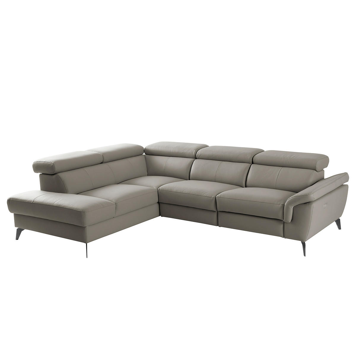 ECKSOFA SONO in Lederlook Echtleder Schlammfarben Bettkasten, Armteilverstellung, Kopfteilverstellung  210/265 cm  - Schlammfarben/Schwarz, Design, Leder/Textil (210/265cm) - Livetastic