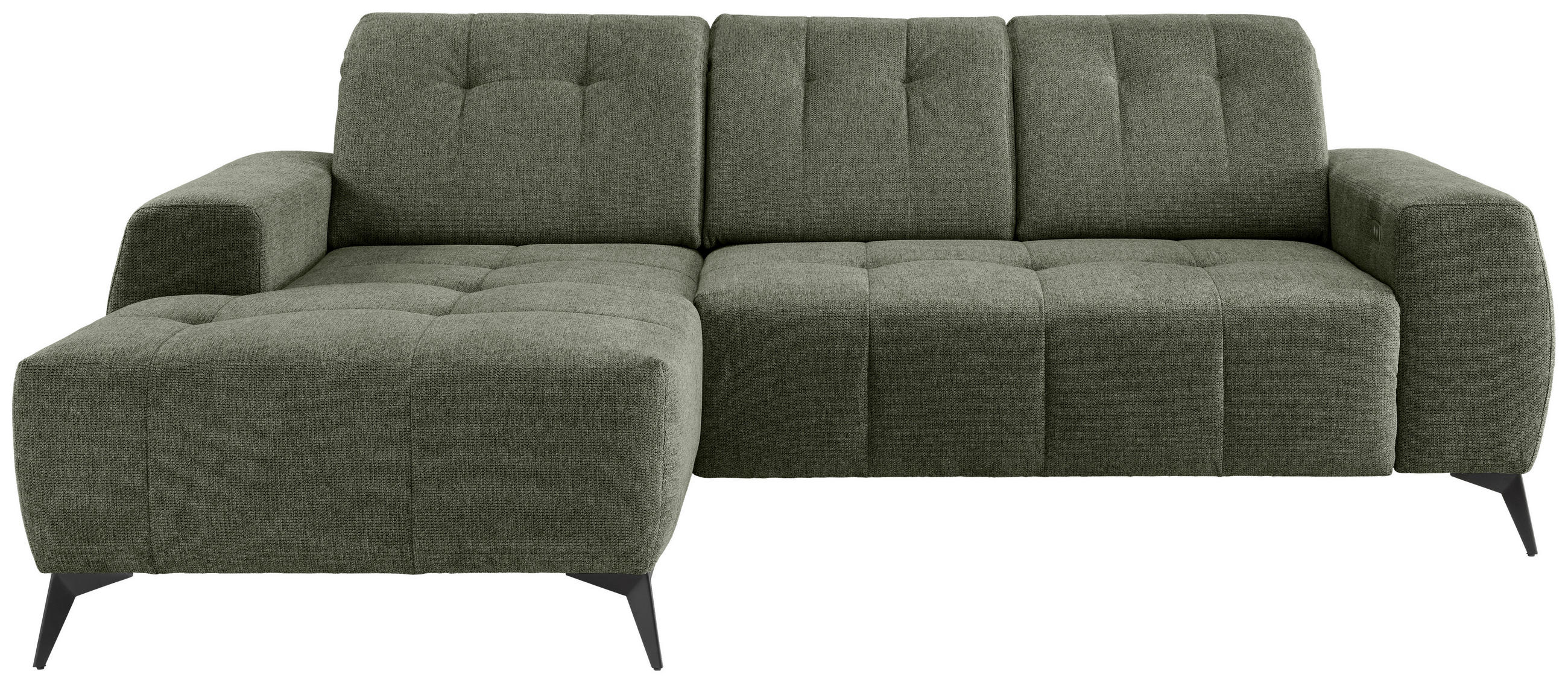 ECKSOFA in Chenille Grün  - Schwarz/Grün, Modern, Textil/Metall (180/258cm) - Livetastic