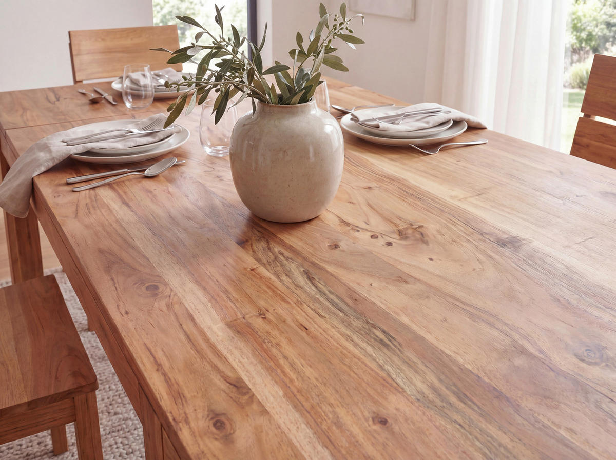 ESSTISCH Echtholz  Holz rechteckig Akaziefarben  - Akaziefarben, Design, Holz (120/76/80cm) - Livetastic