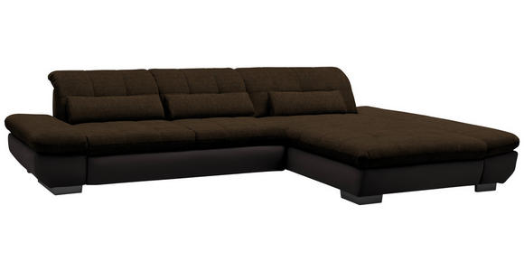 ECKSOFA in Mikrofaser Braun  - Schwarz/Braun, Design, Textil/Metall (341/204cm) - Xora