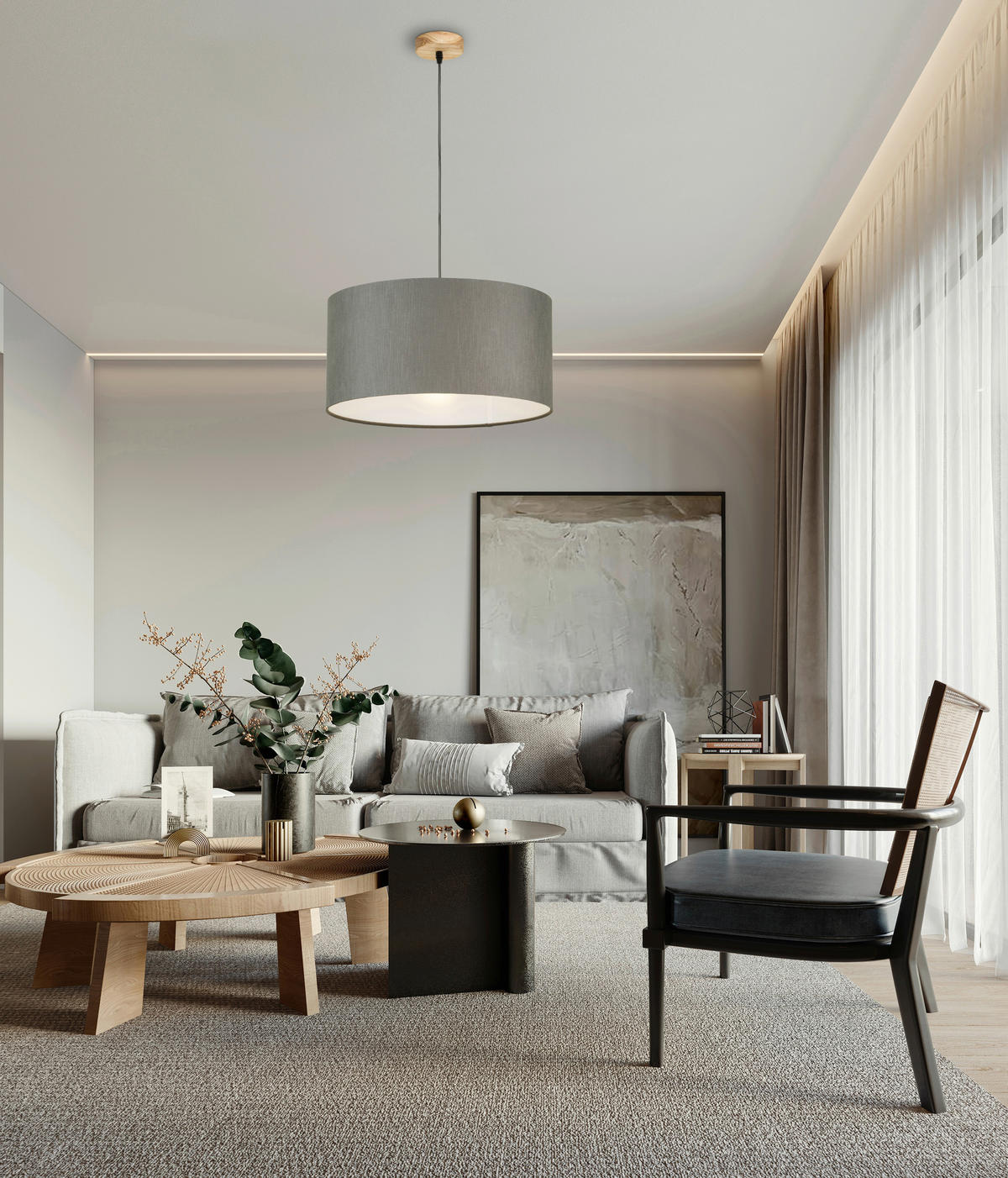 HÄNGELEUCHTE 50/120 cm  - Eichefarben/Schwarz, Basics, Holzwerkstoff/Kunststoff (50/120cm) - Novel