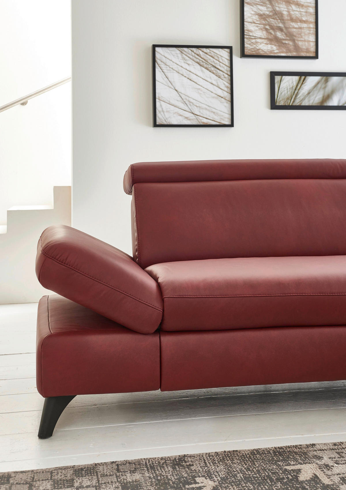 ECKSOFA in Echtleder Rot  - Rot/Alufarben, Design, Leder/Metall (184/285cm) - Cantus
