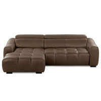 ECKSOFA AVEIRO Braun Echtleder Bettkasten, Kopfteilverstellung, Sitzvorzug  - Schwarz/Braun, Design, Leder/Kunststoff (177/274cm) - Livetastic