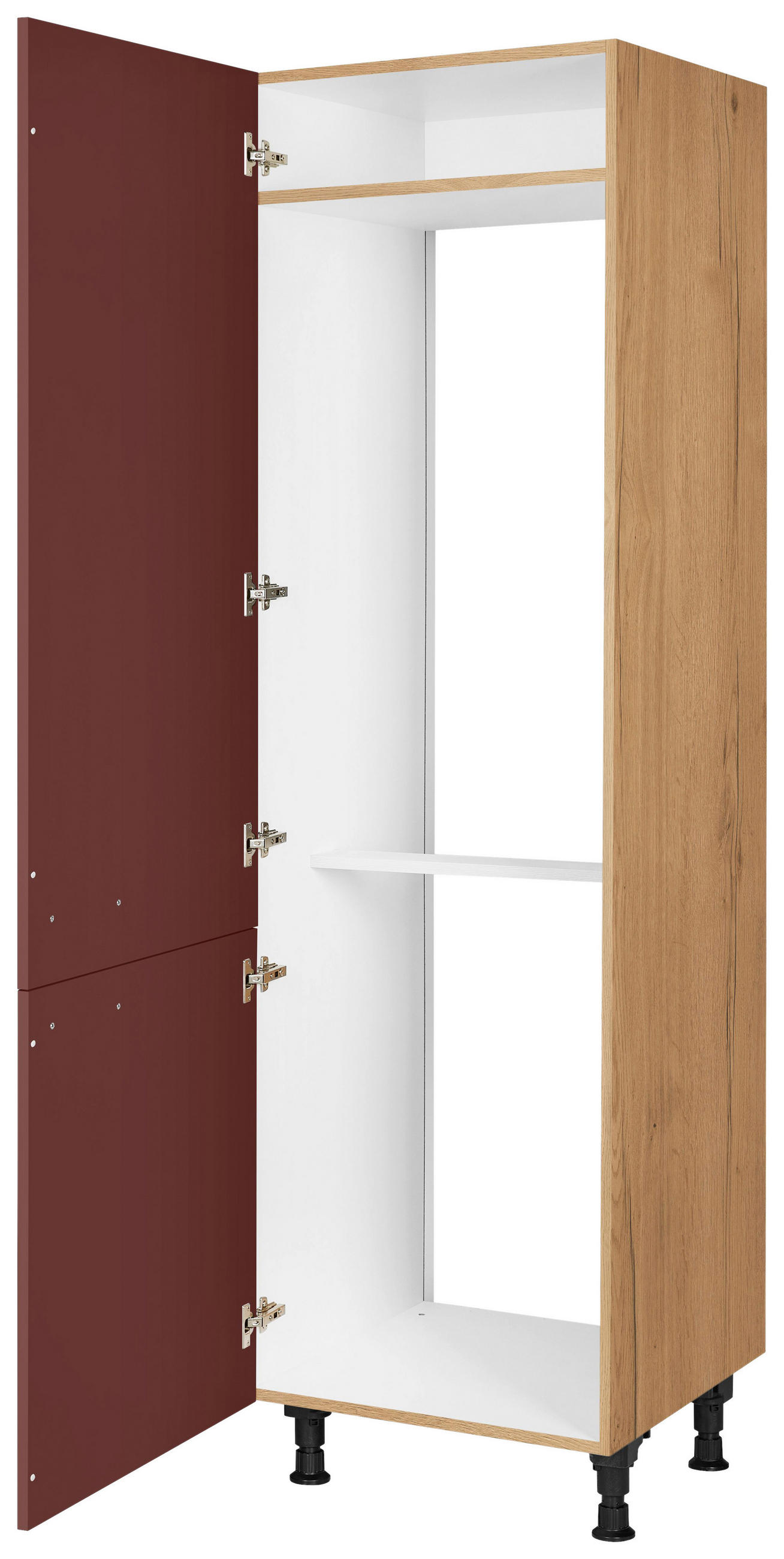 GERÄTEUMBAUSCHRANK 60/216,6/58 cm  in Rot, Eichefarben  - Eichefarben/Rot, MODERN, Holzwerkstoff/Metall (60/216,6/58cm) - Nobilia