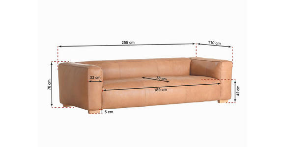 BIGSOFA  in Echtleder Dunkelbraun  - Dunkelbraun/Buchefarben, KONVENTIONELL, Leder/Holz (255/70/110cm) - Carryhome