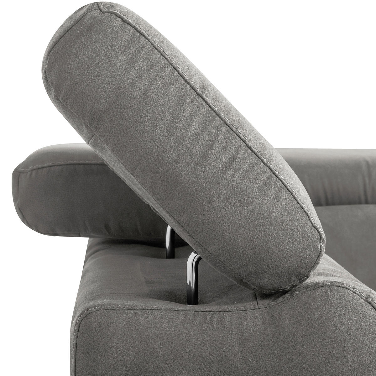 ECKSOFA SONO in Lederlook Anthrazit Bettkasten, Armteilverstellung, Kopfteilverstellung  210/265 cm  - Chromfarben/Anthrazit, Design, Textil/Metall (210/265cm) - Livetastic