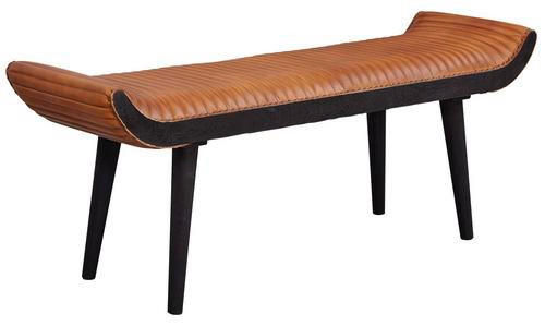 SITZBANK 128/51/38 cm Echtleder Braun Holz  - Schwarz/Braun, MODERN, Leder/Holz (128/51/38cm) - MID.YOU