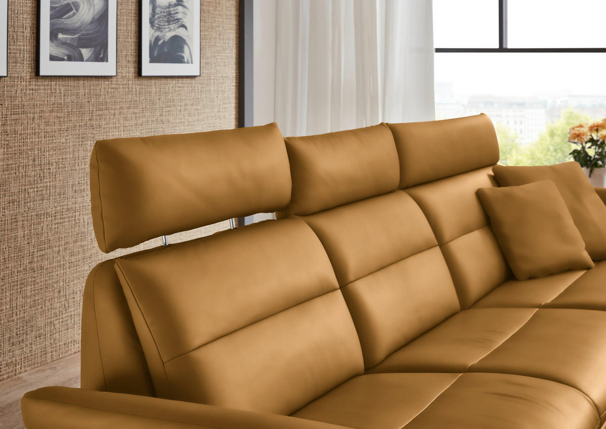ECKSOFA in Echtleder Currygelb  - Currygelb/Schwarz, Design, Leder/Metall (300/157cm) - Dieter Knoll