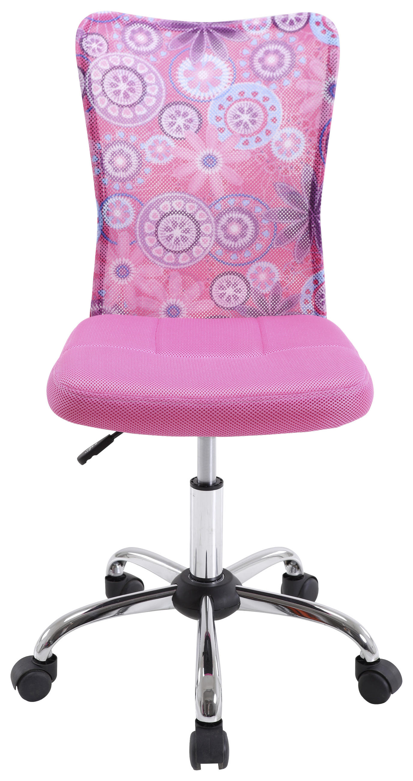 OTOČNÁ STOLIČKA PRE MLÁDEŽ, sieťovina, ružová, chrómová - čierna/ružová, Design, kov/textil (42/88 (100)/58cm) - Carryhome