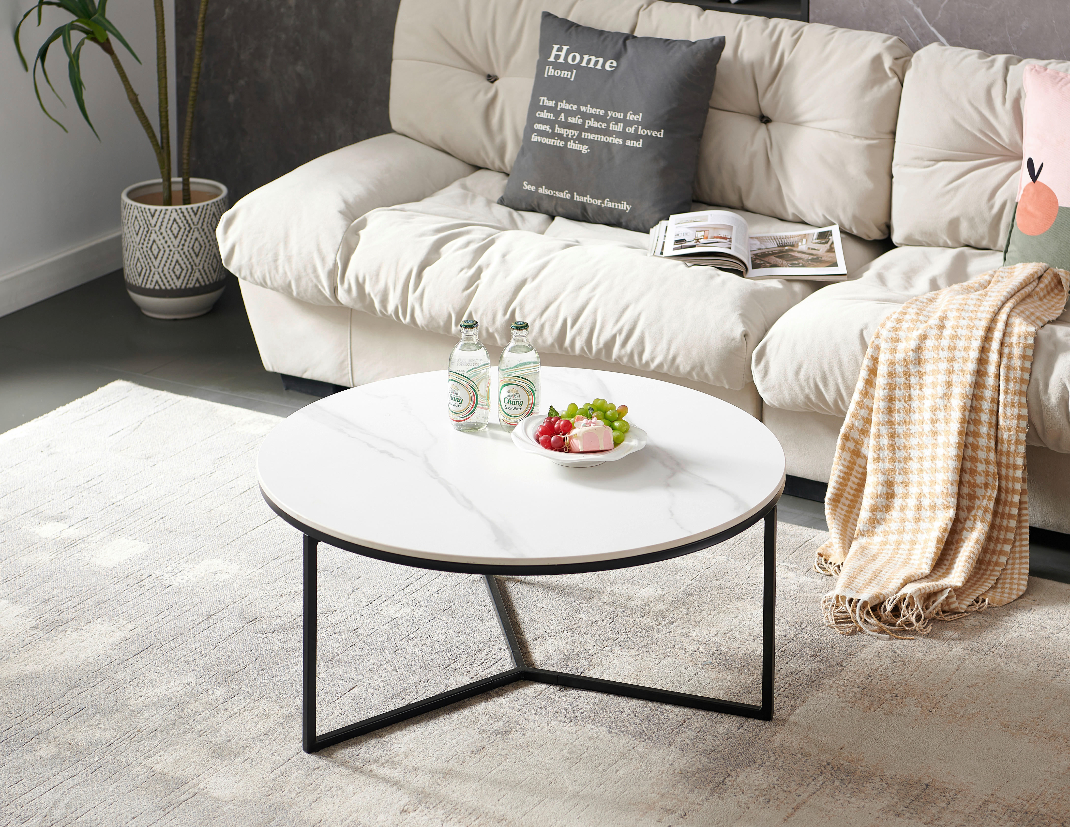 COUCHTISCH in Metall, Keramik 80/80/37 cm  - Schwarz/Weiß, Design, Keramik/Metall (80/80/37cm) - Livetastic