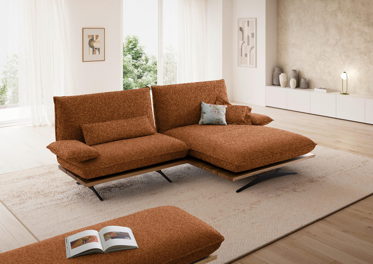 ECKSOFA Chenille, Flachgewebe Rostfarben, Wildeiche  - Wildeiche/Rostfarben, Design, Holz/Textil (284/161cm) - Koinor