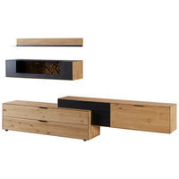 WOHNWAND  in Schwarz, Eichefarben  317,3/130/45,2 cm  - Wildeiche/Eichefarben, Design, Glas/Holz (317,3/130/45,2cm) - Valdera