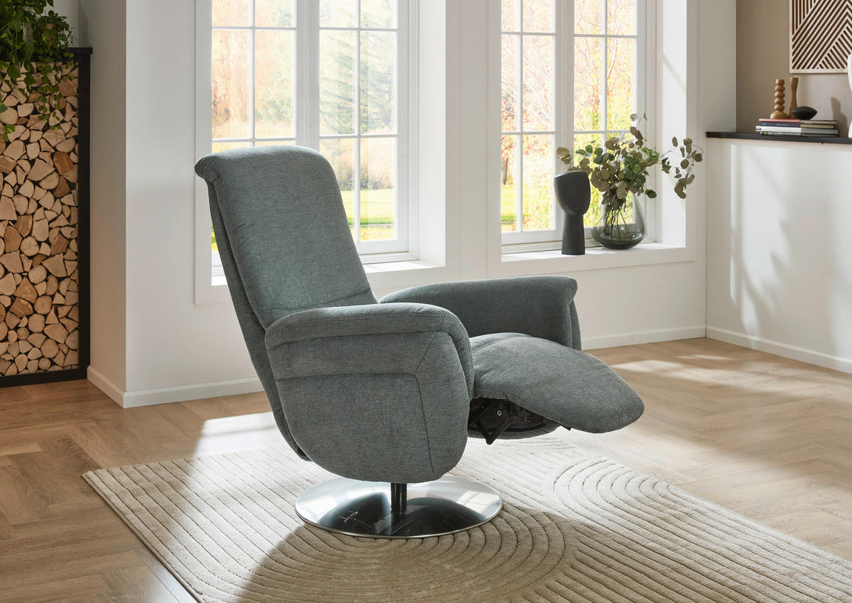 RELAXSESSEL Textil Blaugrau  - Edelstahlfarben/Blaugrau, Konventionell, Textil/Metall (79/112/94cm) - Beldomo Premium
